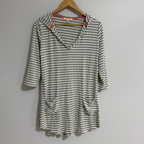 Sandiva Tops - Women's Medium Sandiva Beach Cover Up with Hood Gray Stripe Boho Resort Lounge